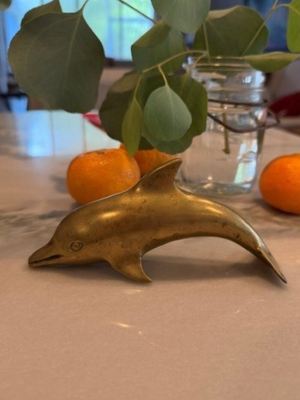 Solid Brass Dolphin Figurine Mid Century Modern Style Coastal Décor